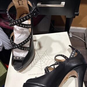 Charlotte Olympia Black Studded Strappy Heels